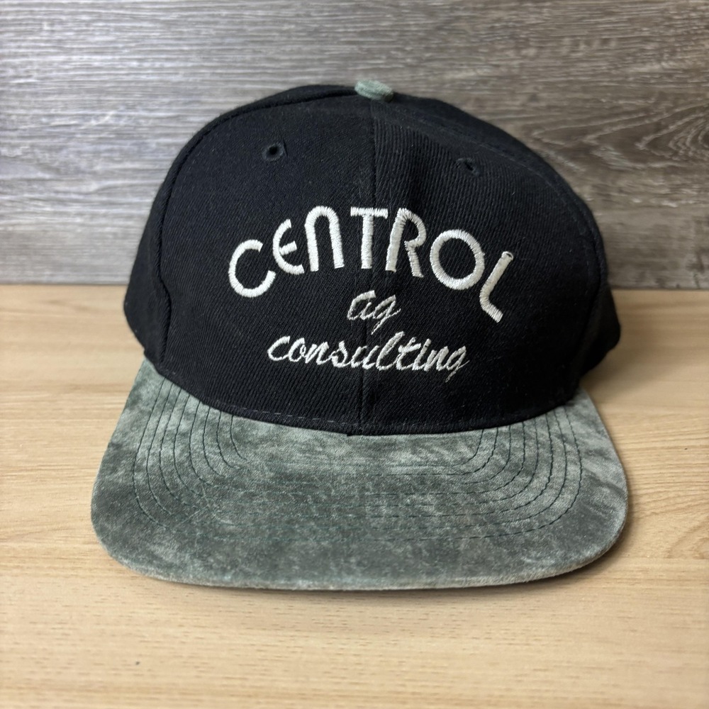Vintage Centrol Ag Consulting Hat Snap Back Black Green Suede Bill Embroidered